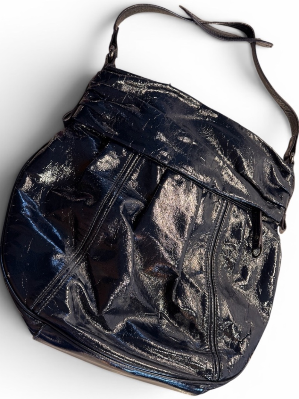 Y2K Esprit Navy Patent Quilted Puffer Shoulder Bag Hobo Purse